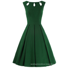 Belle Poque cuello de manga sin mangas ahuecado Vintage retro estilo retro 50s vestido de fiesta verde oscuro BP000092-3